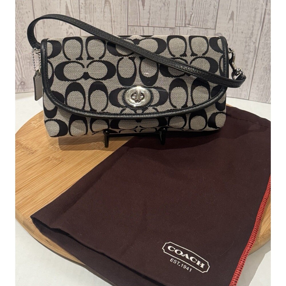 VTG Coach Y2K Signature Turnlock Mini Bag Black Gray Jacquard Wristlet NWOT